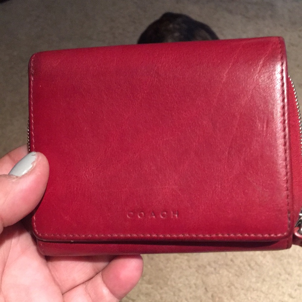 Red leather small Coach zippy wallet